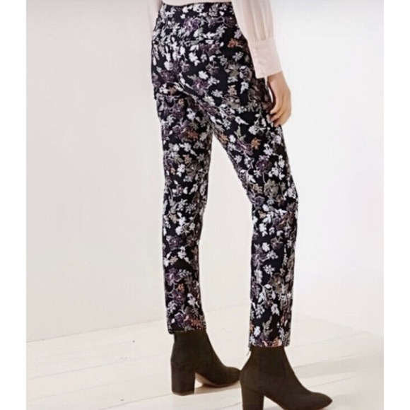 LOFT Women’s Sz 6P Marisa Pants Embroidered Jacquard Flowers Pencil Ankle - Picture 3 of 12